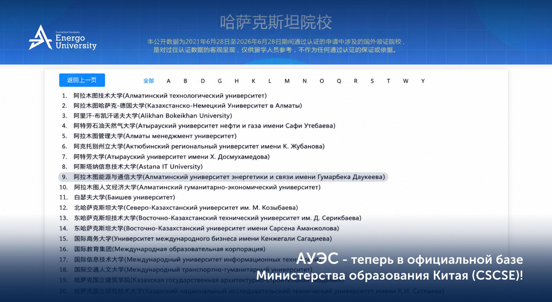 АУЭС - теперь в официальной базе Министерства образования Китая (CSCSE)! - 1